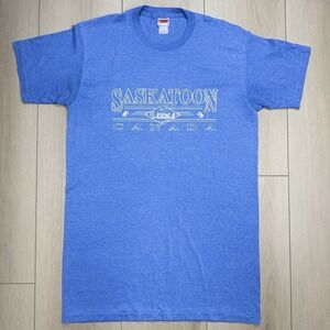 VTG Saskatoon Canada Single Stitch Graphic T-Shirt Blue XL Tall Made in Canada